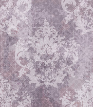 Baroque Classic Damask Pattern Ornament Vector. Royal Fabric Background. Luxury Decors Lavender Color With Old Stains