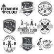 © sivvector - Set of fitness and skate board club concept with girls doing exercise and skateboarder silhouette. Vector