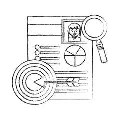 curriculum vitae with magnifying glass and target