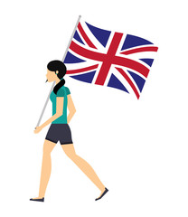 Canvas Print - woman with flag in pole of great britain isolated icon vector illustration design