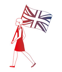 Wall Mural - woman with flag in pole of great britain isolated icon vector illustration design