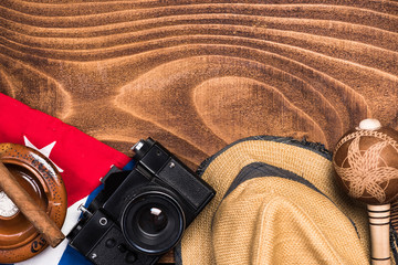 Wall Mural - Objects related to Cuba on wooden background