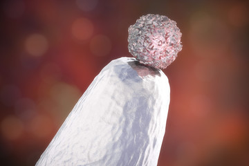 Poster - Stem cell research, 3D illustration showing stem cell on a tip of laboratory needle