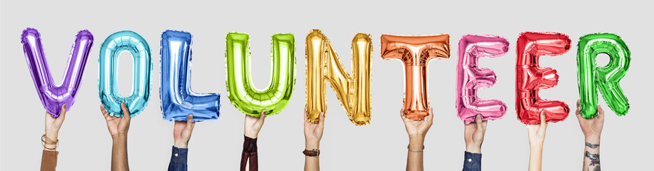 Poster - Rainbow alphabet balloons forming the word volunteer