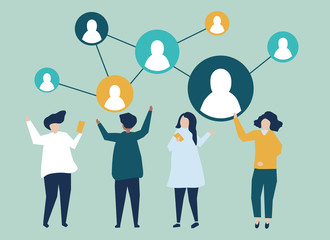 Wall Mural - characters of people and their social network illustration