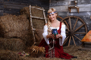 Wall Mural - Beautiful woman portrait in russian style. Beautiful Russian girl in traditional dress. Russian style.