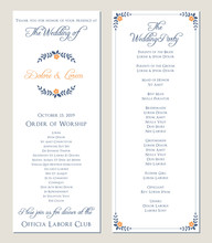Navy Blue Wedding Program. Vector Illustration.