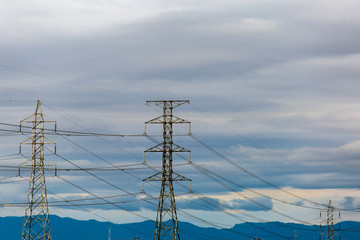 Wall Mural - silhouette of high voltage electrical pole structure