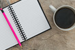 © Tom Eversley - Notebook paper pencil coffee cup marble background