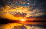 Fototapeta Zachód słońca - nice sunset on lake