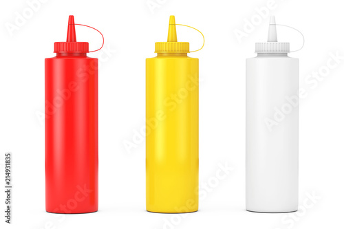 Fotomural Tomato Ketchup, Mustard and Mayonnaise Sauce Bottles