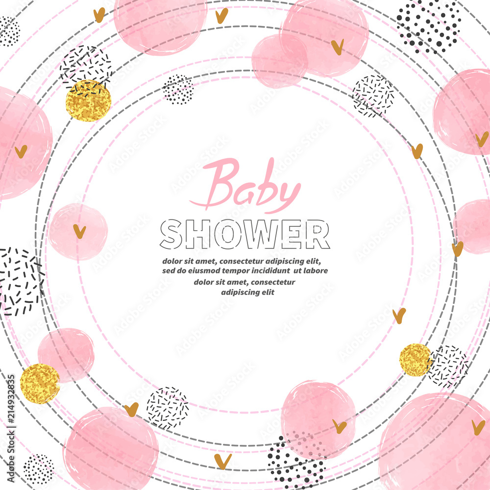 Baby Shower girl invitation card design with watercolor pink circles ...
