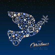 Christmas And New Year Card Of Copper Peace Dove