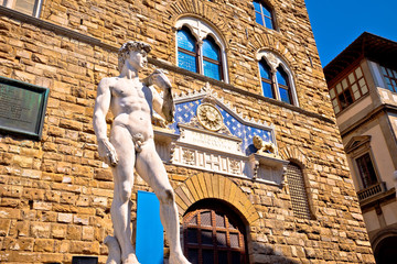 Wall Mural - Piazza della Signoria statue of David by Michelangelo and Palazzo Vecchio of Florence view