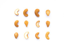 Cashew Nut On White Background, Pattern With Cashew Nut Collection