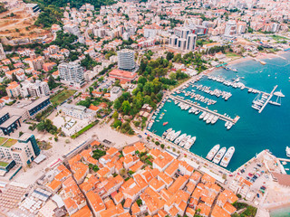 Sticker - view from the air to the shore of Budva in Montenegro, summer day