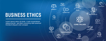 Business Ethics Web Banner Icon Set With Honesty, Integrity, Commitment, And Decision