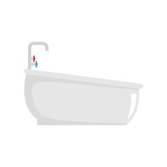 Poster - Bathtube with water tap icon. Flat illustration of bathtube with water tap vector icon for web isolated on white