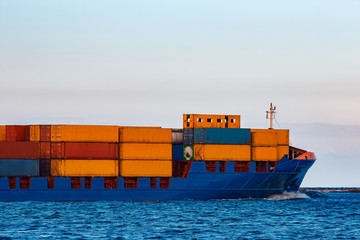 Poster - Blue container ship underway