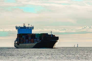 Poster - Black container ship underway