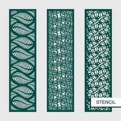 Wall Mural - Set of decorative vector panels. Stencils with leaves, branches, clover.   Plant themes. Template for laser cutting, wood carving, paper cut and printing. Vector illustration.