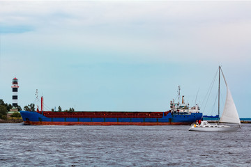 Poster - Blue cargo ship underway