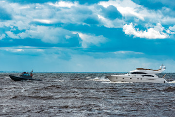 Canvas Print - White speed boat in action