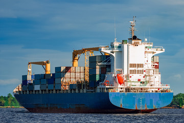 Poster - Blue container ship underway