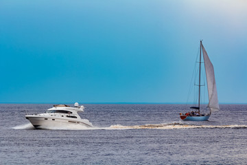 Wall Mural - White speed boat in action