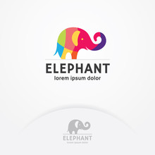 Colorful Elephant Logo, Elephant Logo With Flat And Colorful Style, Simple And Colorful Vector Logo Template