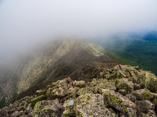 Mountain Ridge In Clouds, Knife's Edge Trail, Katahdin