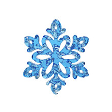 Liquid Translucent Snowflake Made Of Crystal Blue Water Isolated On White Background. 3d Render.