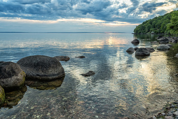 Wall Mural - Dramatic evening on Vattern lake