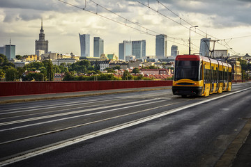 Warsaw Skyline with TRAM Close UP