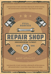 Wall Mural - Car repair and garage service retro poster