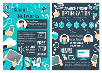 Fototapete - Social network and SEO optimization flat banner