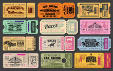 Car And Horse Racing Retro Tickets