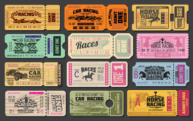 Car and horse racing retro tickets