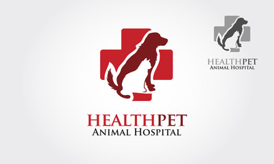 Wall Mural - Health Pets Vector Logo Template. Vector silhouettes of cat and dog on the poster for veterinary shop or clinic.