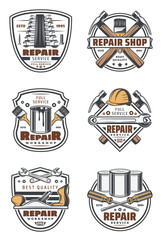 Construction and repair work tools vintage icons