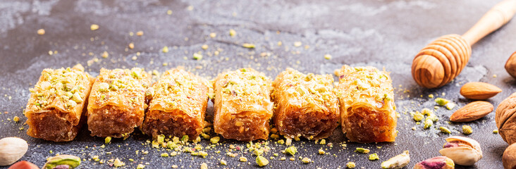 Wall Mural - Homemade baklava with nuts and honey.
