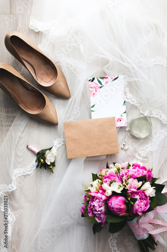 Wedding Invitation Cards Papers Laying On Table Decorate With