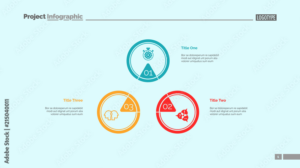 Three circles process chart slide template. Business data. Option ...