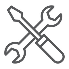 Screwdriver and wrench line icon, settings and repair, service sign, vector graphics, a linear pattern on a white background, eps 10.