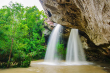 Landscape Photo,Sang Chan Waterfall (Moonlight Waterfall) One Of The Iconic Natural Landmark Of Tourist In Ubon Ratchathani Province Of Eastern Thailand.