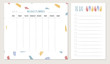 Stylish weekly planner with colorful textured scribbles and hatches. Vector hand drawn planner. Creative to do list.