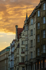 Wall Mural - Prague evening. Central square building architecture. 