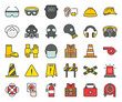 Personal Protective equipment and firefighter equipment icon, filled outline