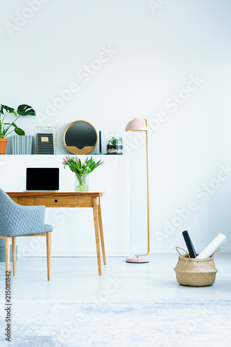 Real Photo Of Study Corner In The Living Room Interior With Pastel