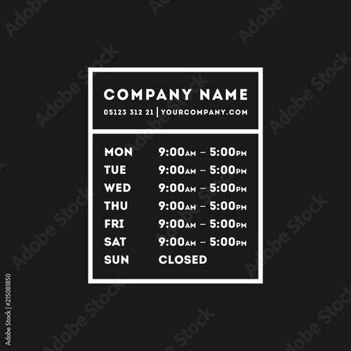 Fotografía Vector Opening Times Horizontal Rectangle Design